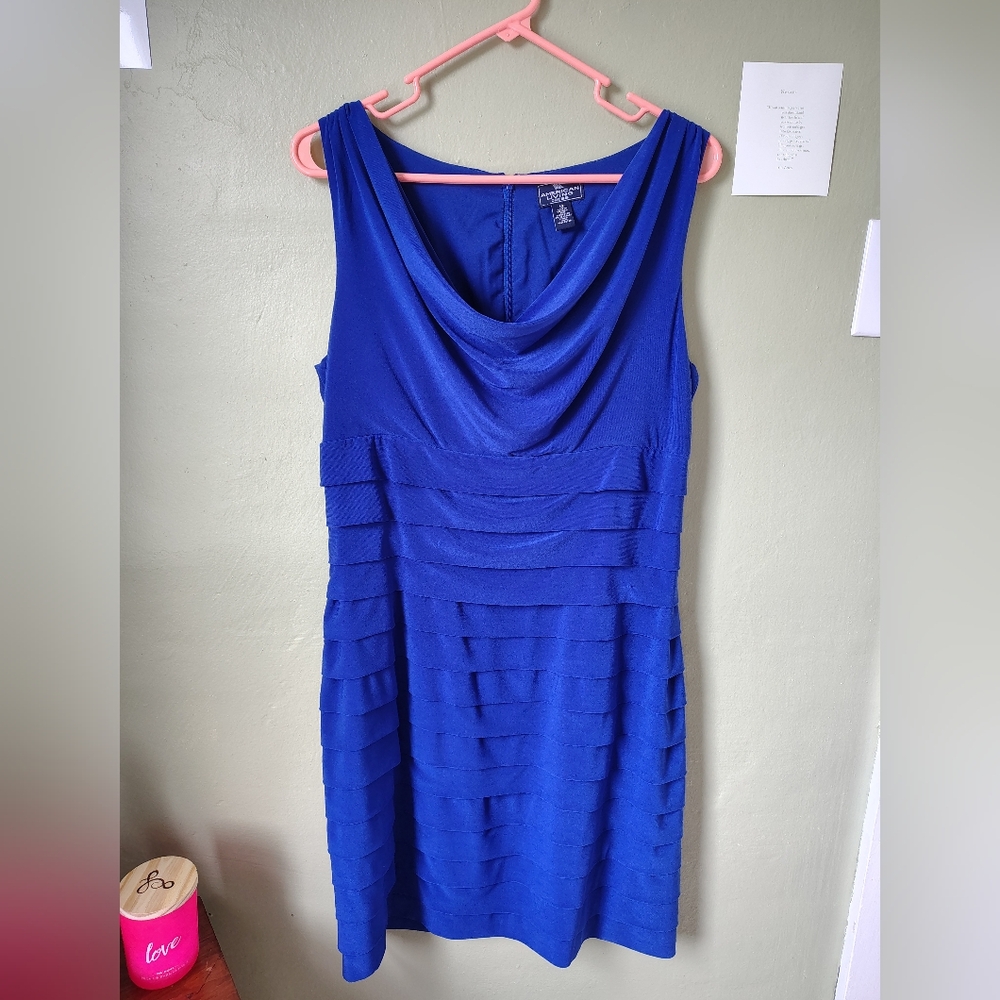 American Living Women's Size 12 Blue Sheath Cocktail Dress Cowl Neckline